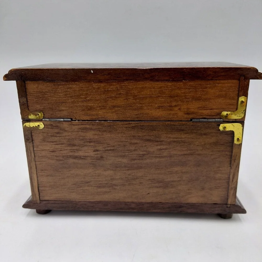 Vtg Mele ? Wooden Musical Jewelry Box 3 Drawer Mustard Yellow Works Storage